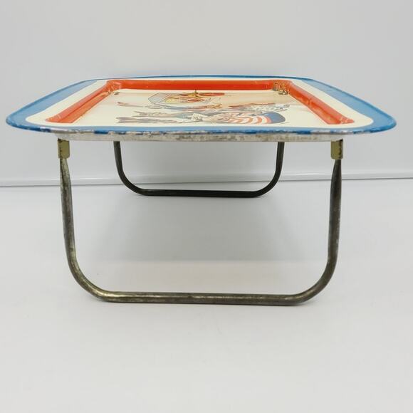 Vintage 1960's Tin Children's TV Tray Bozo the Clown on TV w/ Folding Legs - Picture 3 of 10